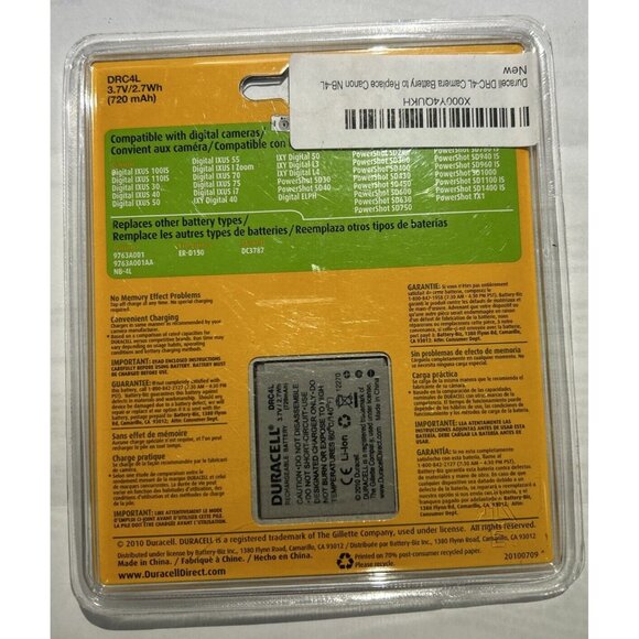 DRC4L Duracell Rechargeable Li-lon Battery New In Package Sealed - Picture 2 of 3
